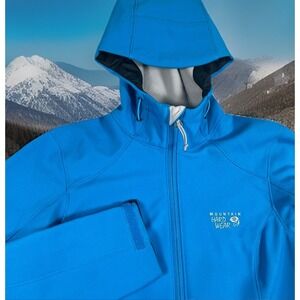 Mountain Hardwear Full Zip Softshell Women S Blue Hooded Jacket Adjustable Waist